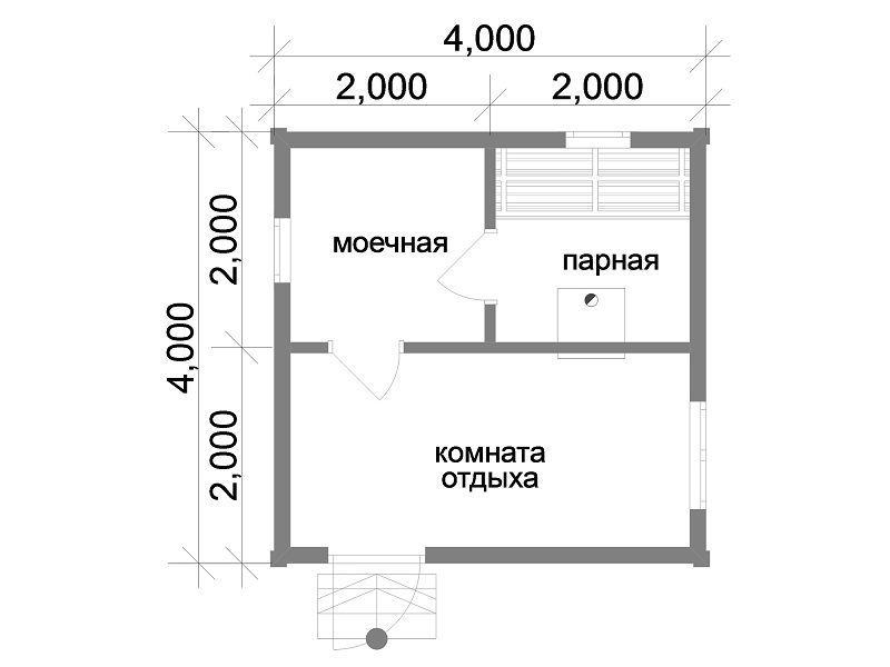 Самый популярный проект каркасной бани 4х4