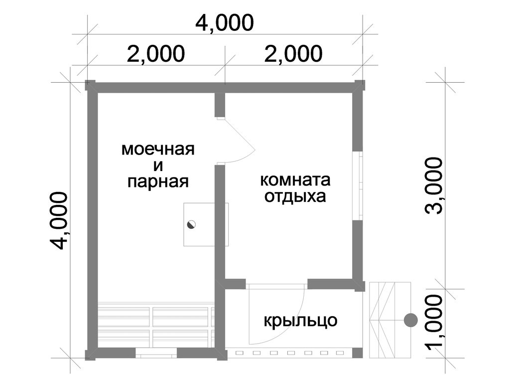 Самый популярный проект каркасной бани 4х4 с крыльцом