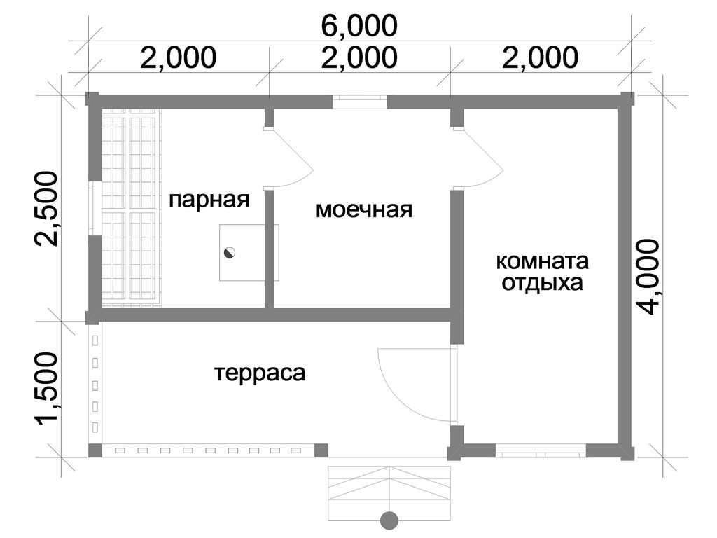 Самый популярный проект каркасной бани 4х6 с террасой