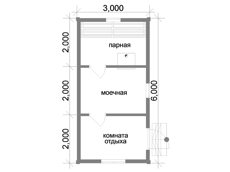 Самый популярный проект каркасной бани 3х6 с комнатой