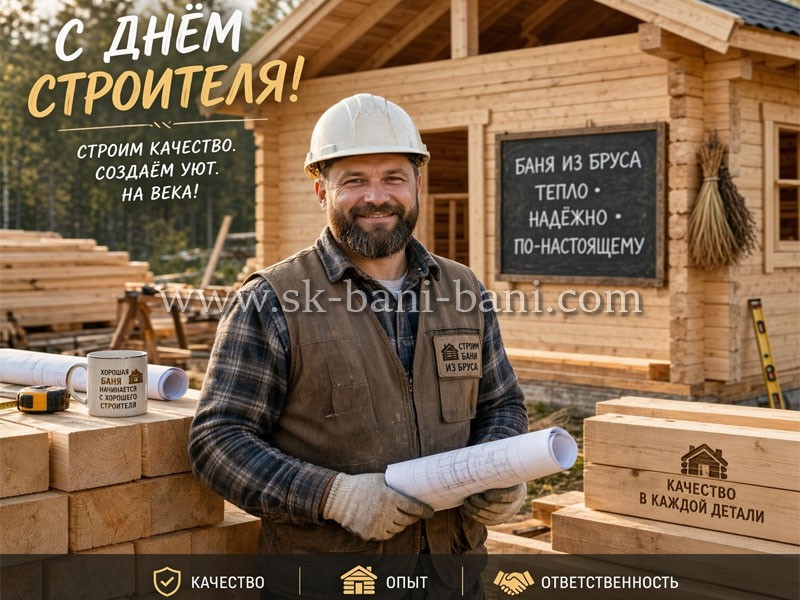 Строительная компания бани-бани поздравляет с Днём строителя! Строительная компания бани-бани поздравляет с Днём строителя!