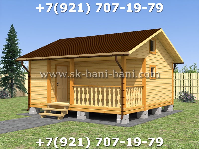 Самый популярный проект каркасной бани 6х6 с террасой