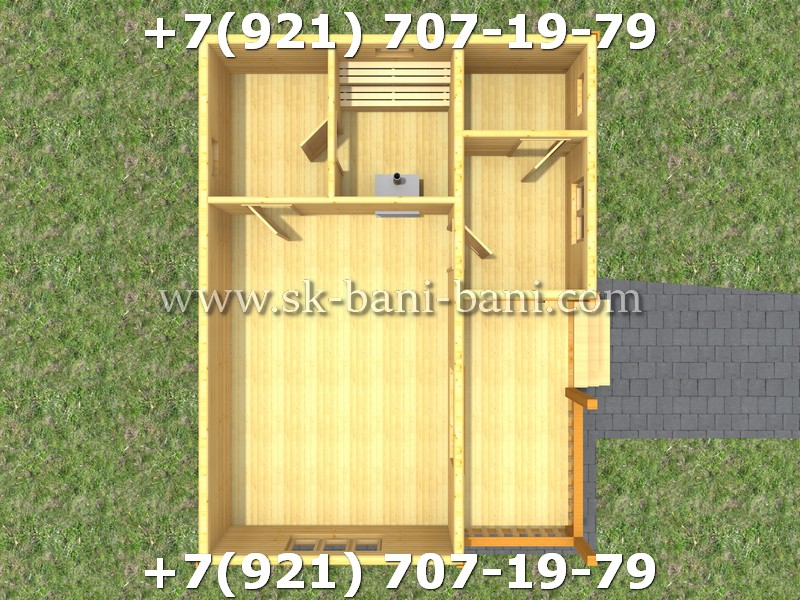 Самый популярный проект каркасной бани 6х8 с комнатой